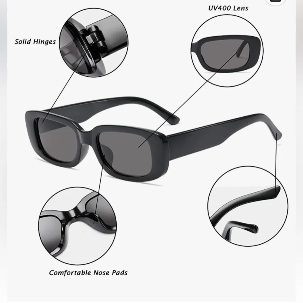 Rectangular black dark sunglasses men’s new with cleaning cloth